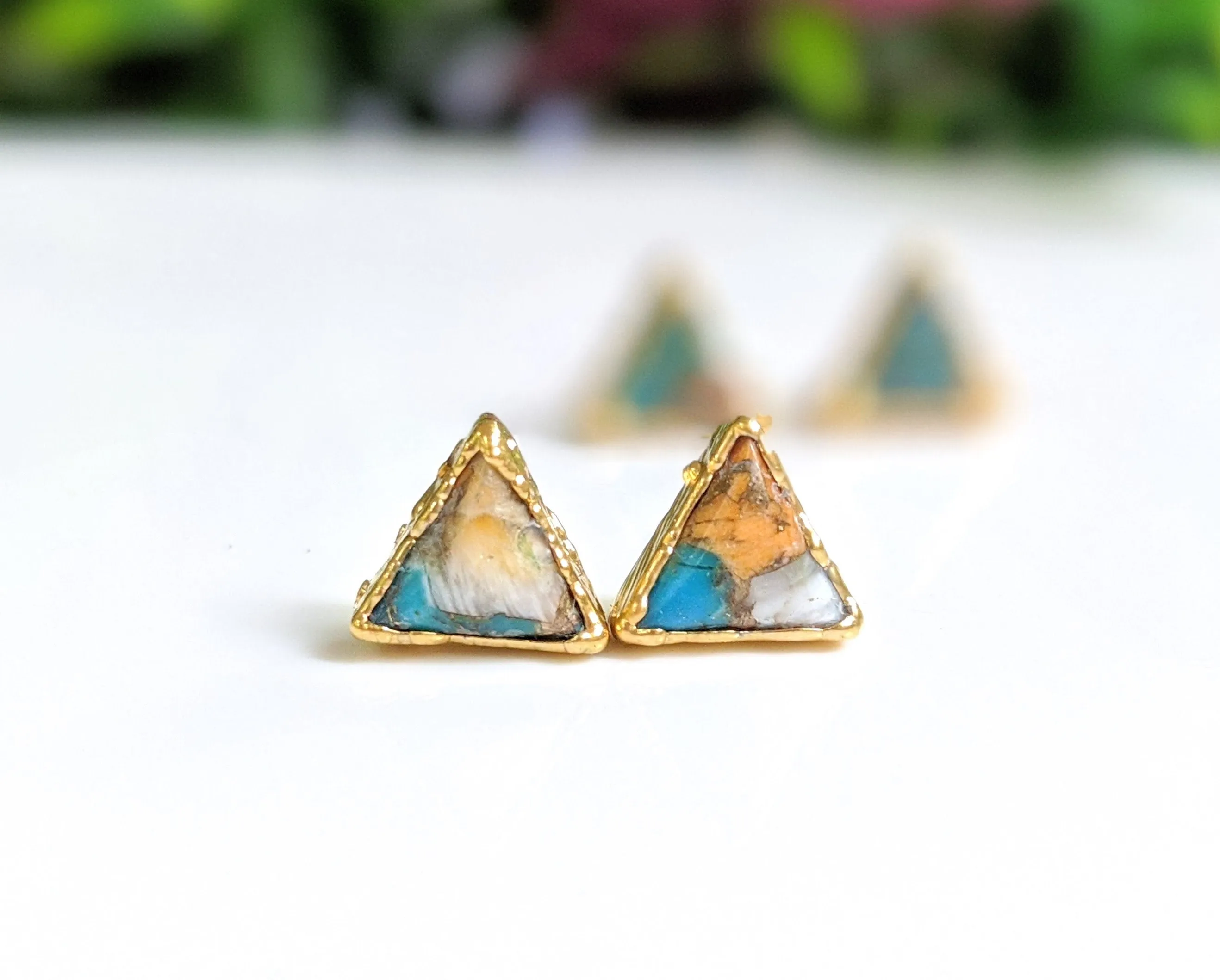 Spiny oyster copper Turquoise stud earrings