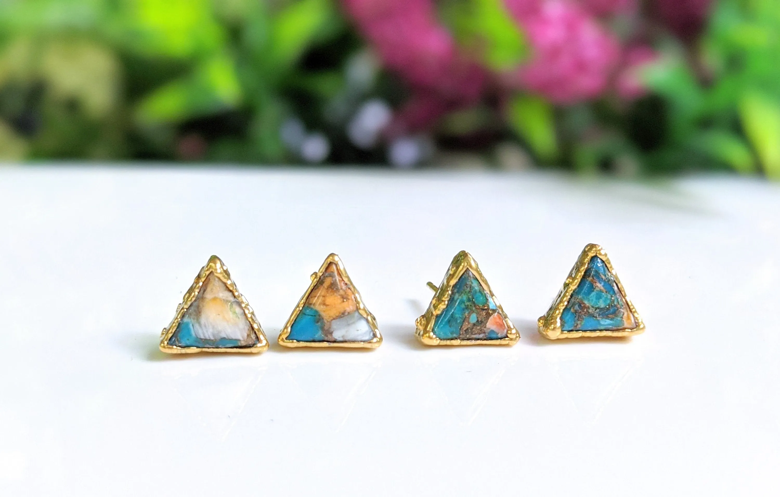 Spiny oyster copper Turquoise stud earrings