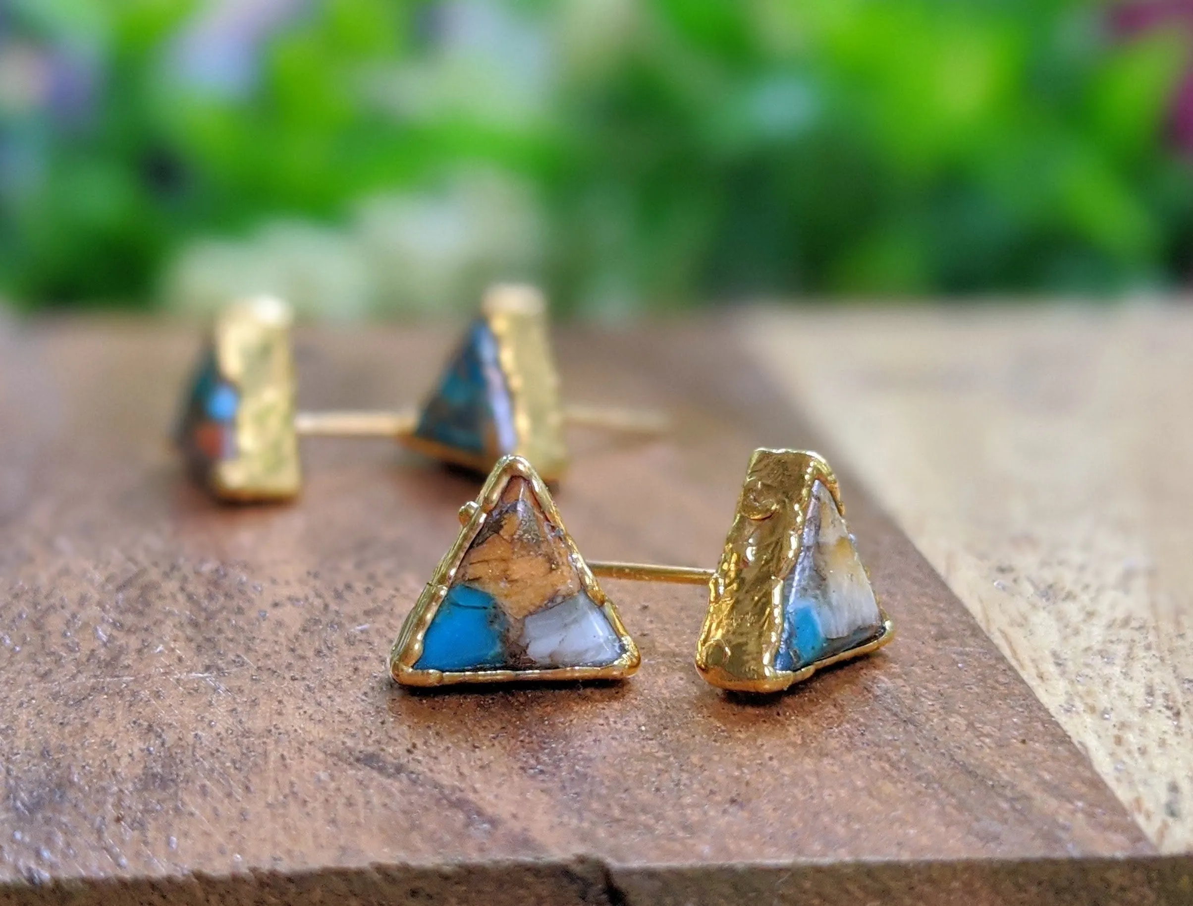Spiny oyster copper Turquoise stud earrings