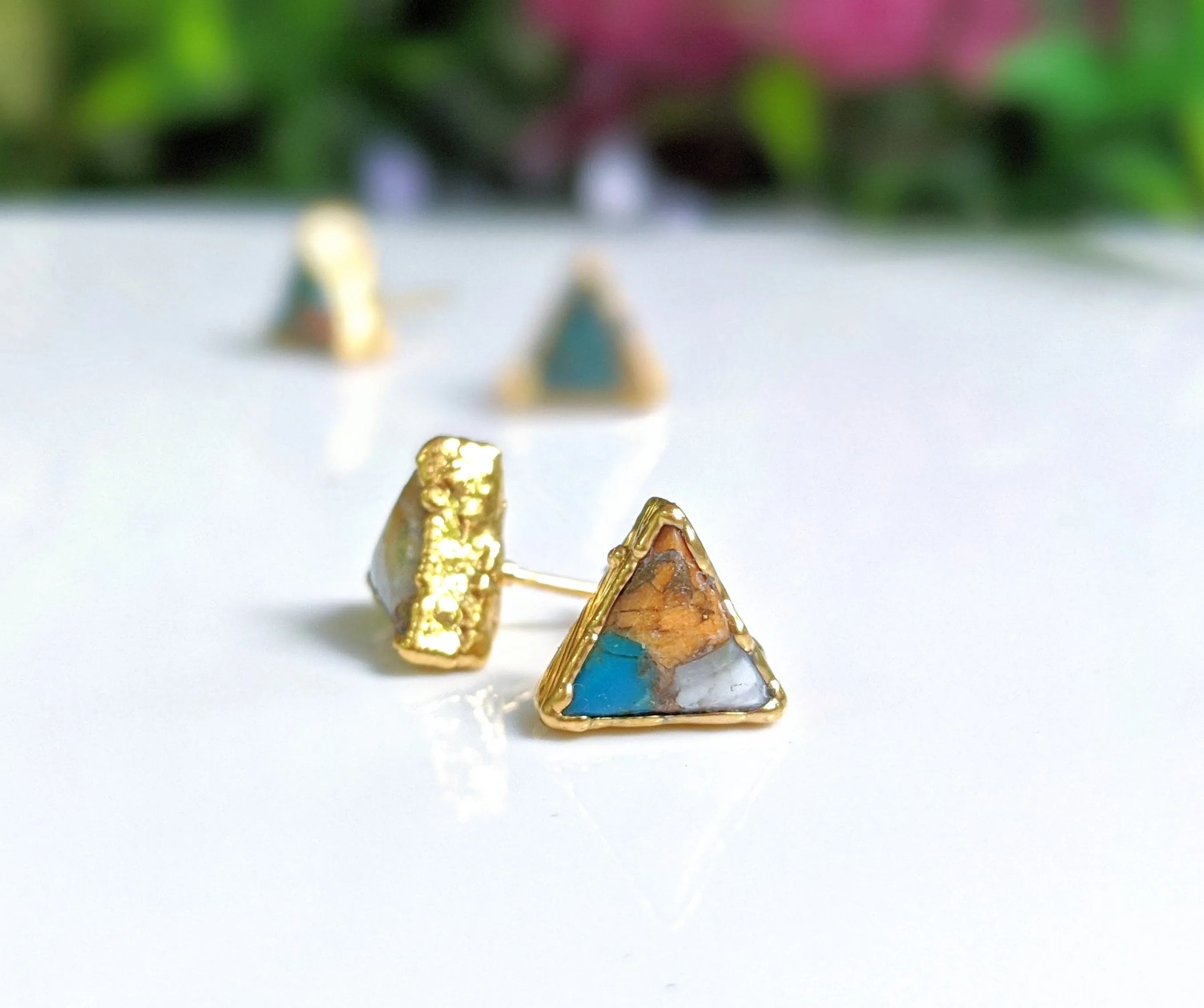 Spiny oyster copper Turquoise stud earrings