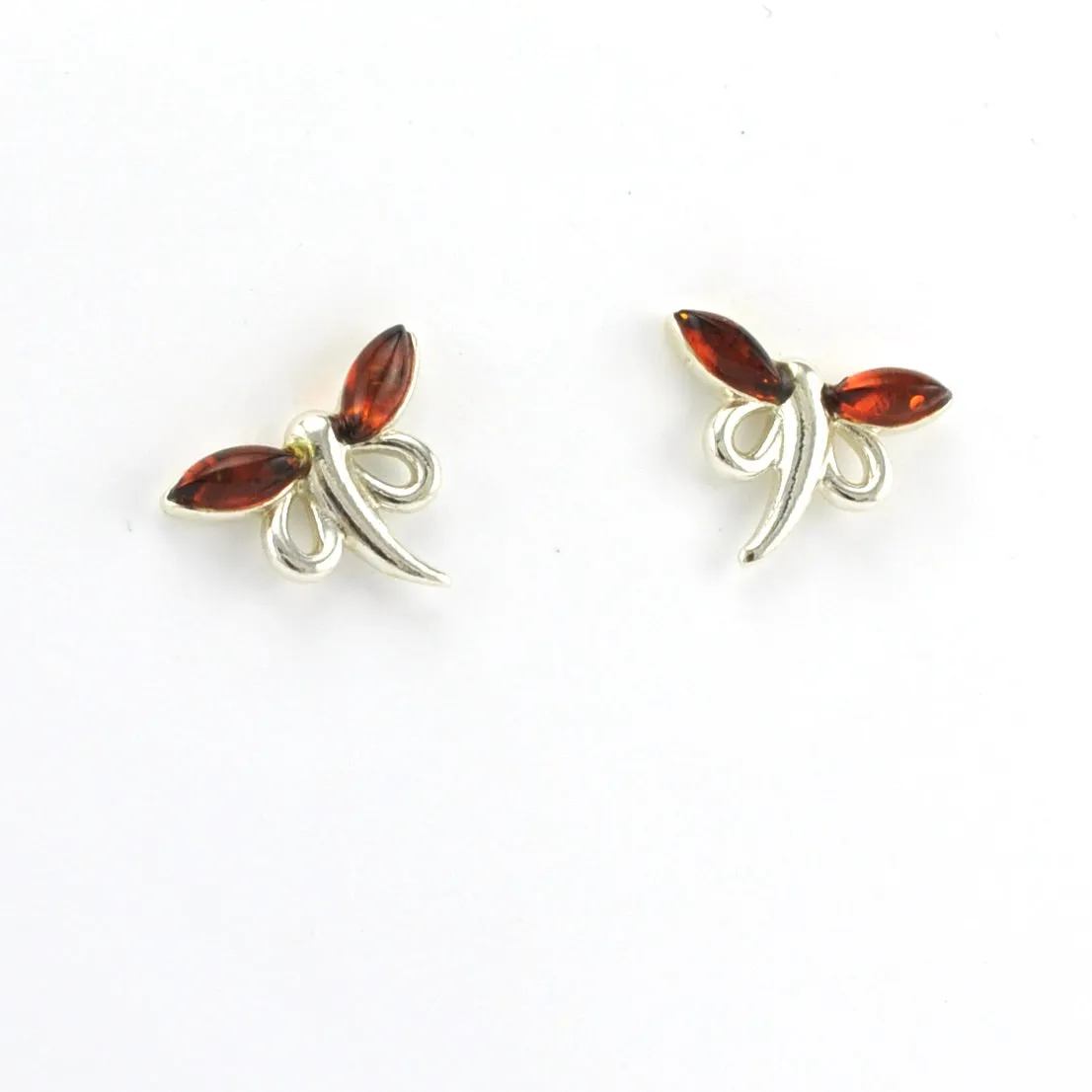 Sterling Silver Amber Dragonfly Post Earrings