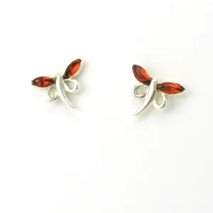 Sterling Silver Amber Dragonfly Post Earrings
