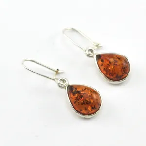 Sterling Silver Amber Teardrop Dangle Earrings