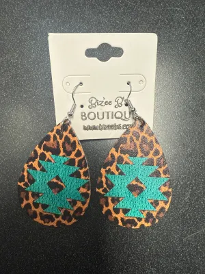 Teardrop Cheetah and Aztec Earrings