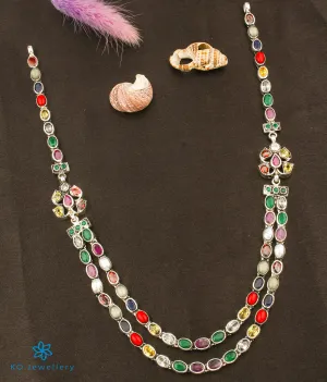 The Advi Silver Navratna Two Layer Necklace (Oxidised)