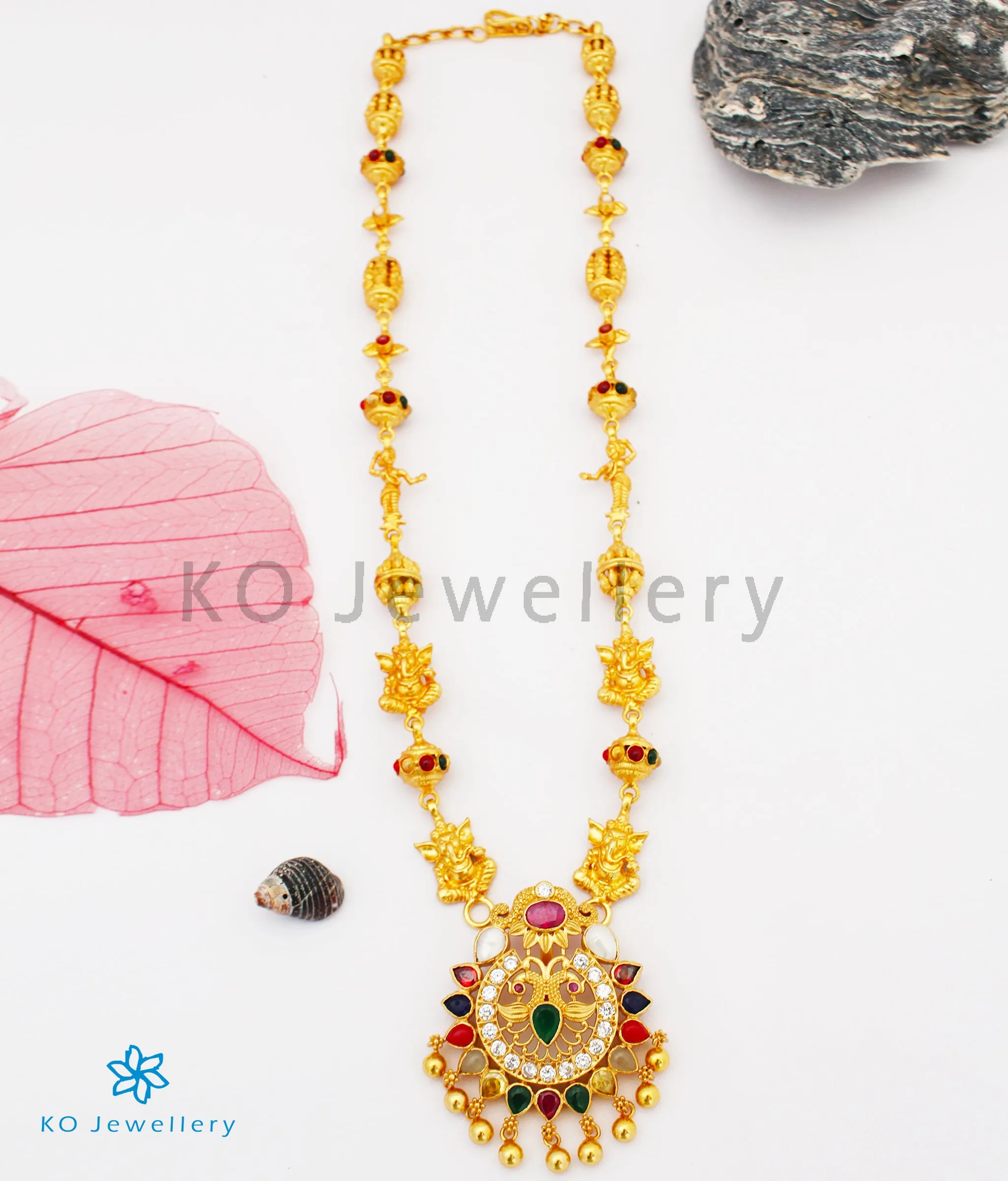 The Atharva Silver Navratna Peacock Necklace
