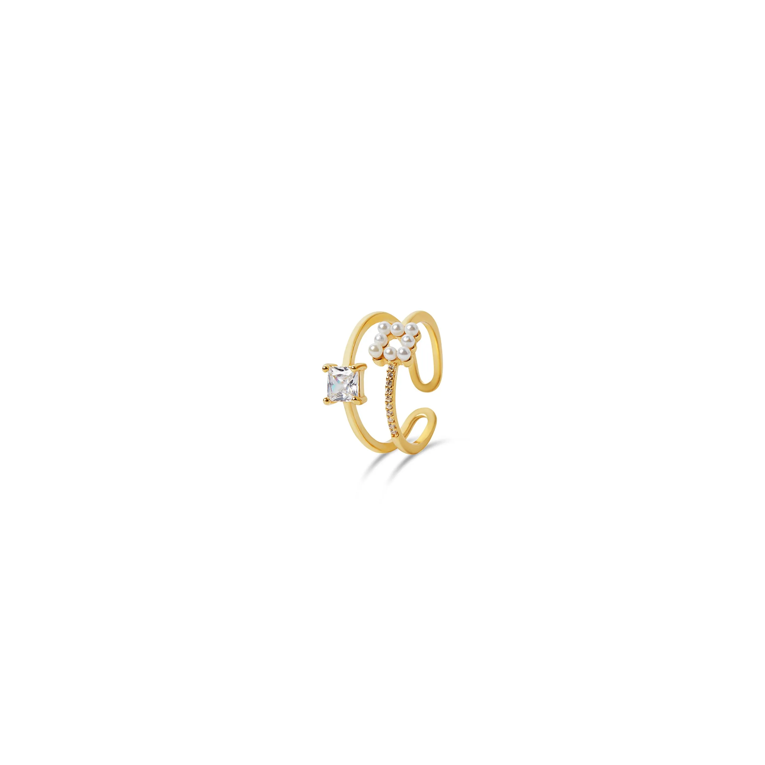 THE PEARL PRINCESS CUT DOUBLE BAND RING