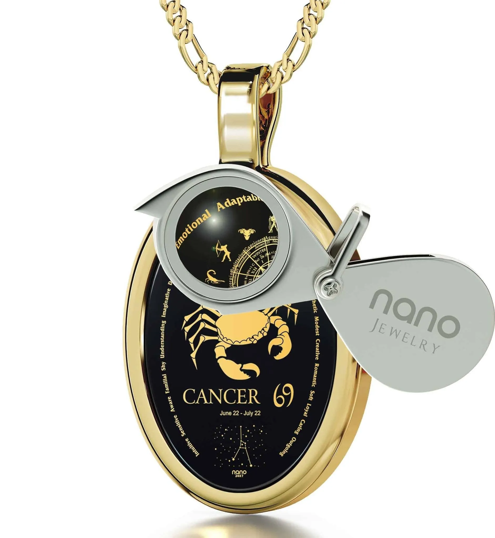 The World of Cancer, 14k Gold Necklace, Onyx