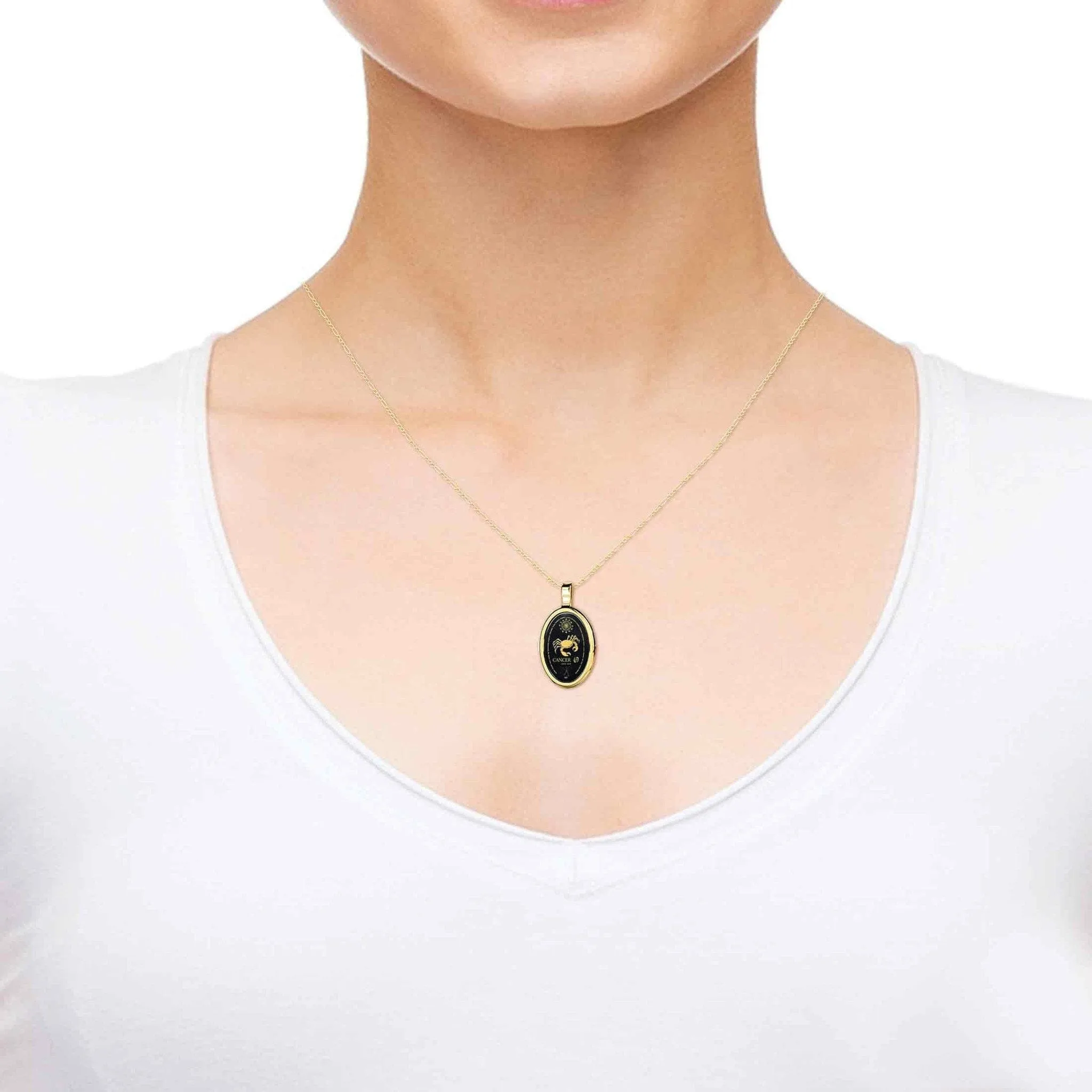 The World of Cancer, 14k Gold Necklace, Onyx