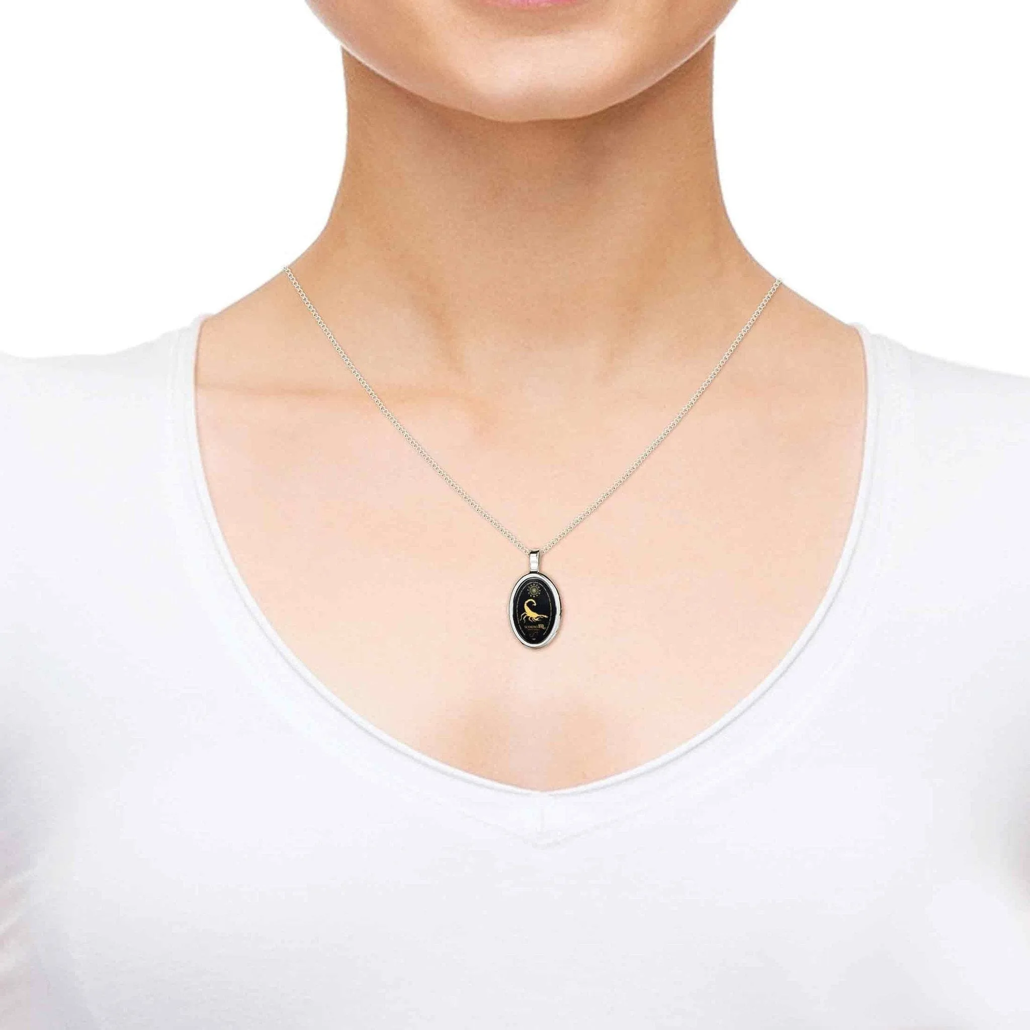 The World of Scorpio, 925 Sterling Silver Necklace, Onyx
