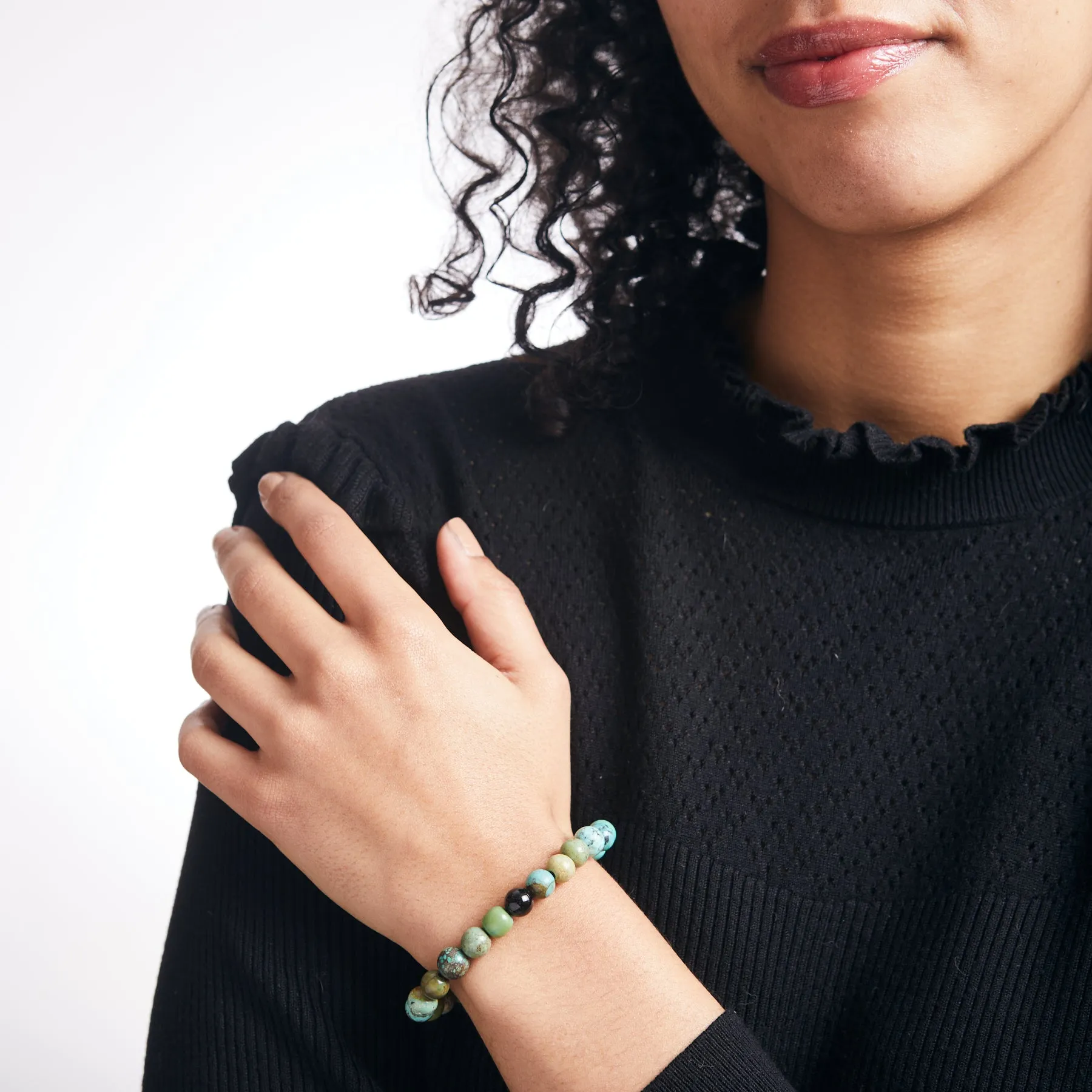 Tibetan Turquoise & Black Tourmaline Beaded Bracelet