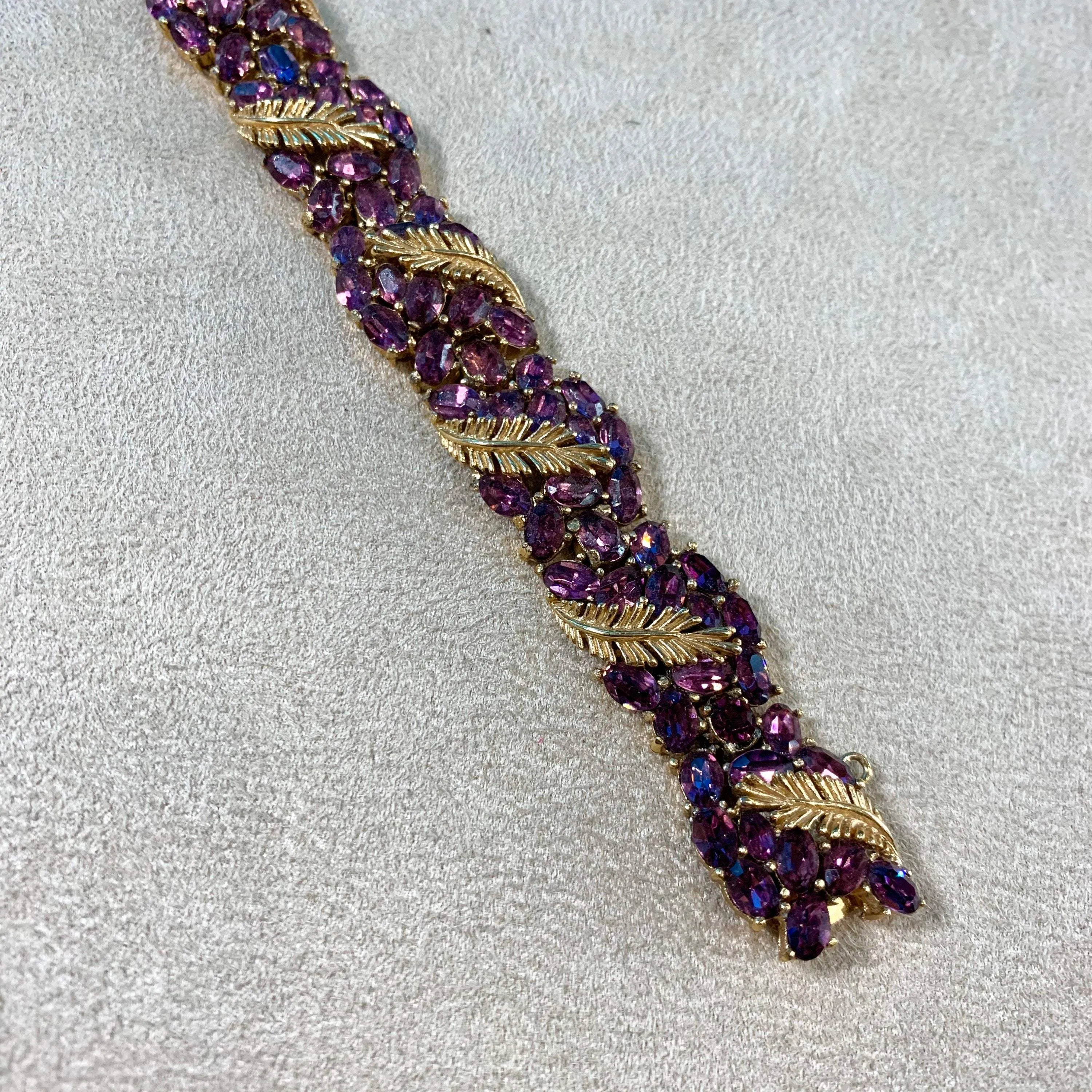 Trifari purple crystal vintage bracelet gold plated