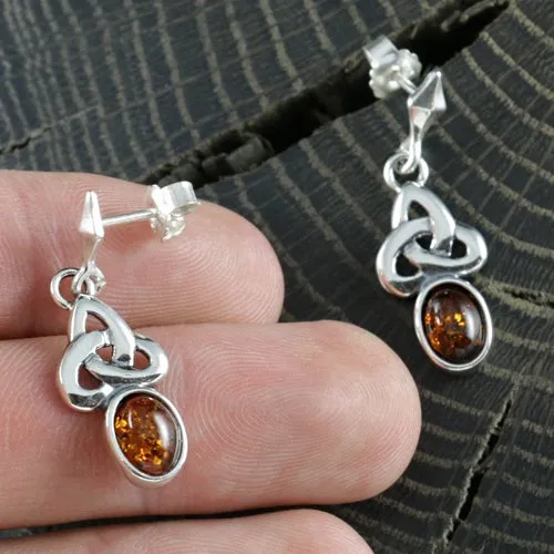 Triquetra Earrings - Silver and Amber