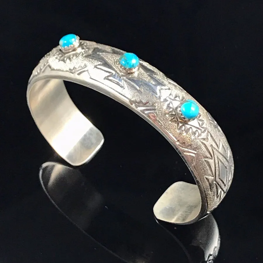 Turquoise & Dusted Sterling Silver Bracelet