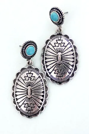 TURQUOISE AND SILVERTONE KODIAK CONCHO EARRINGS