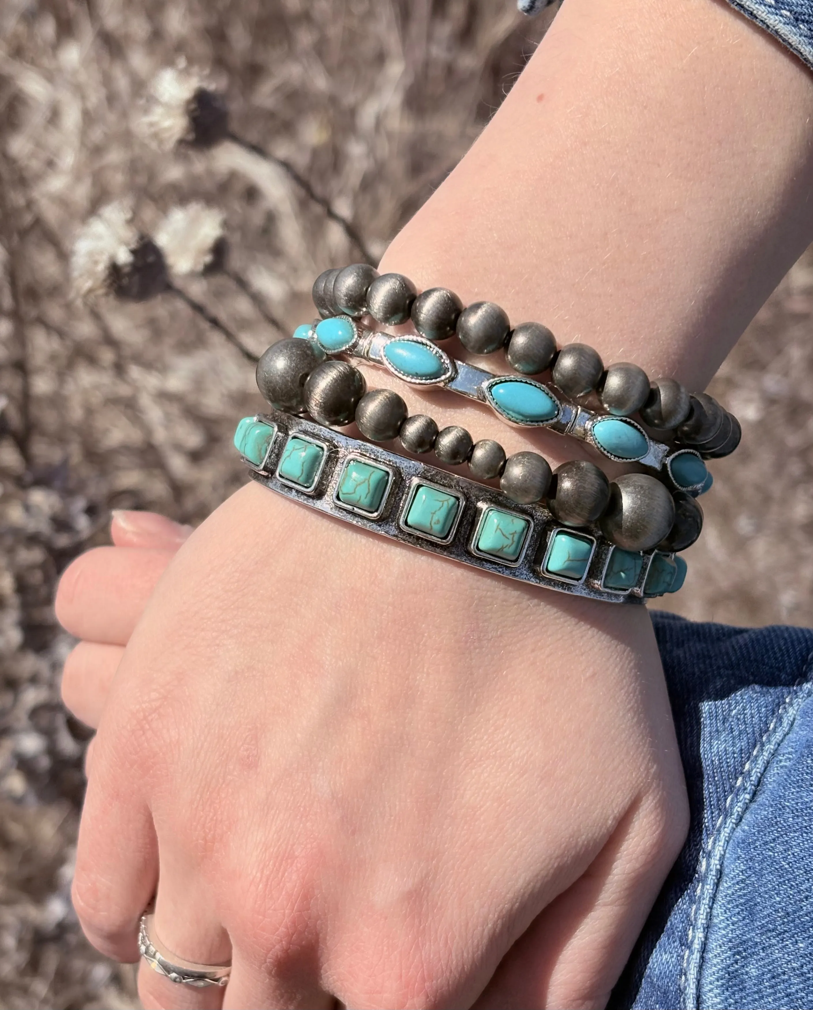 Turquoise Trail 4 Strand Bracelet Stack.