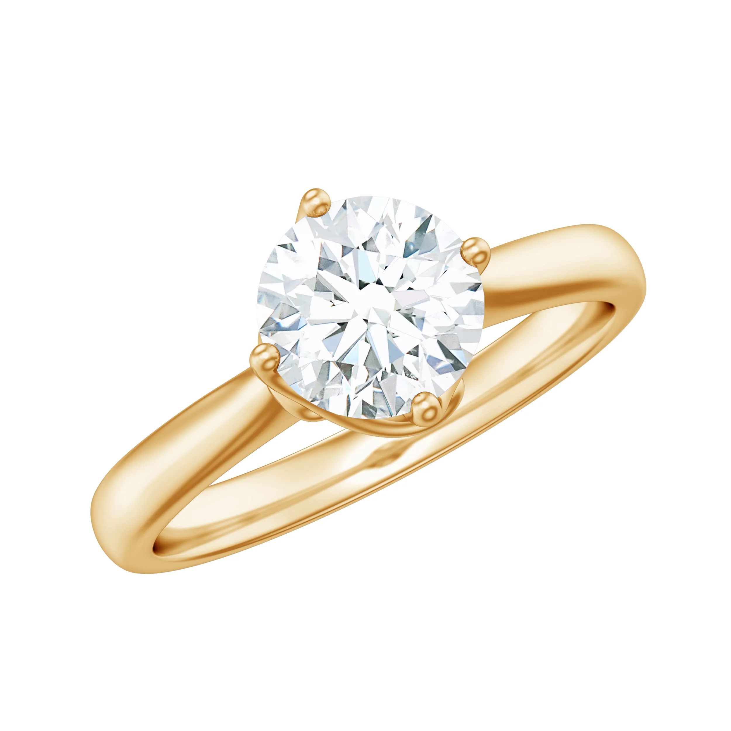 Twisted Prong Set Round Moissanite Solitaire Ring in Gold