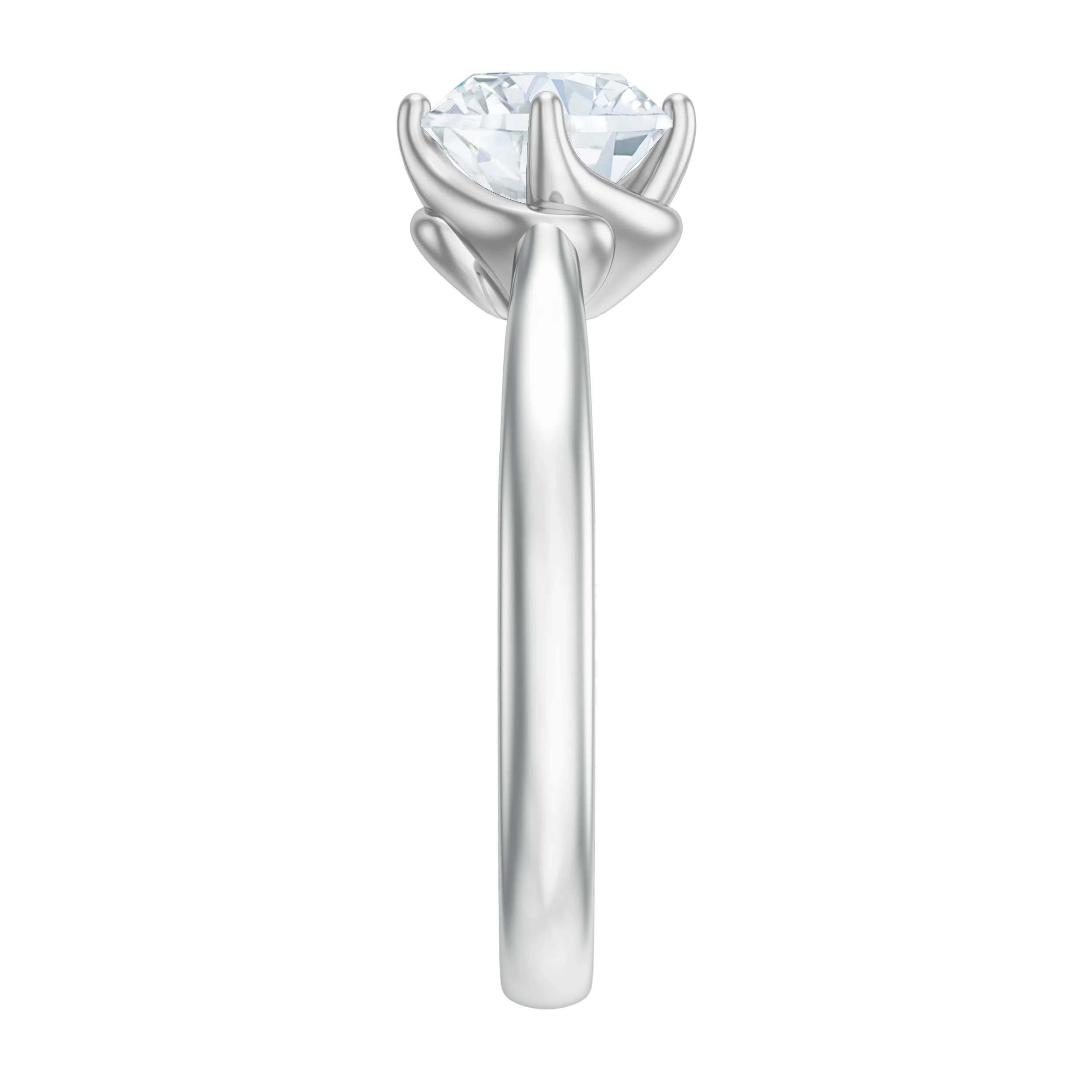 Twisted Prong Set Round Moissanite Solitaire Ring in Gold