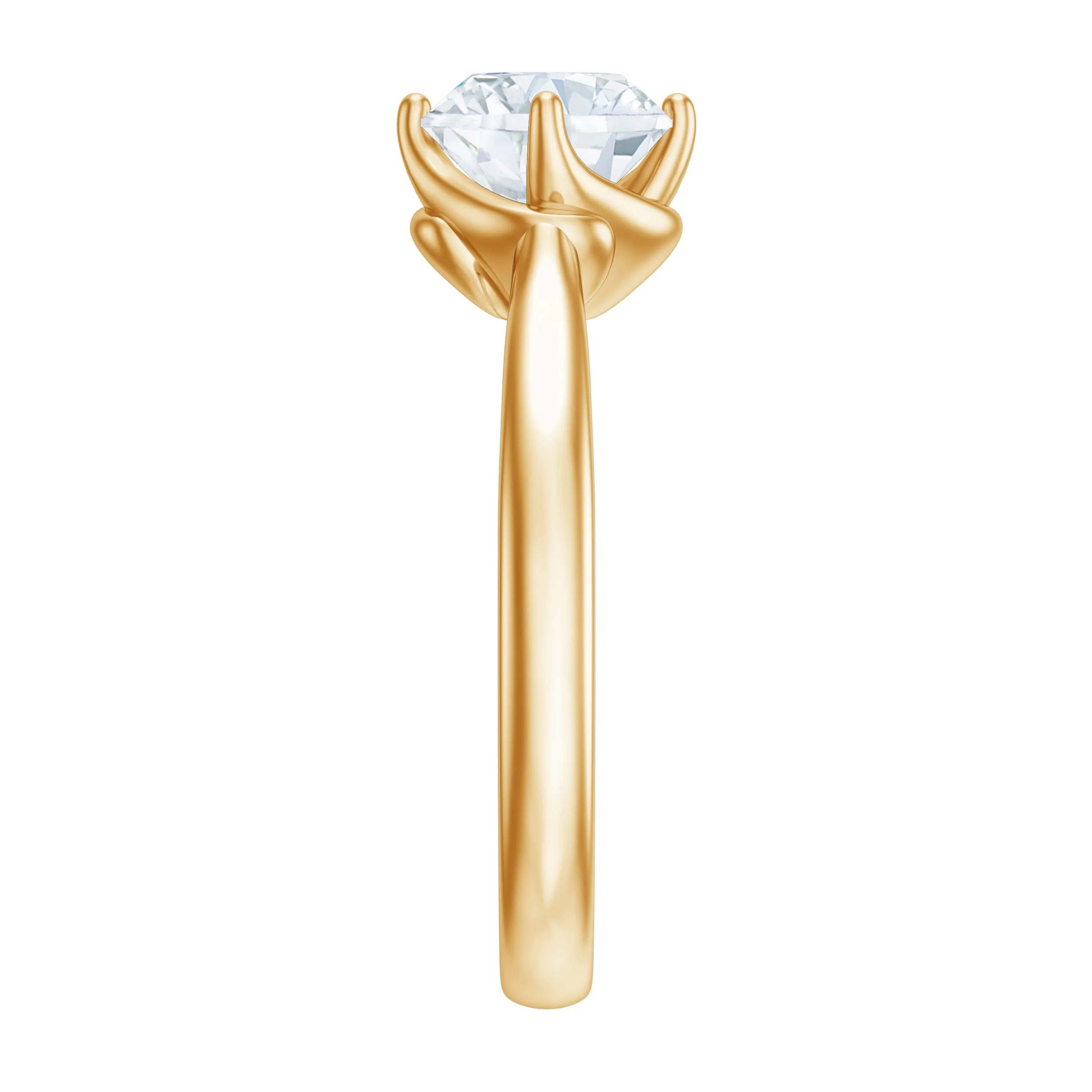 Twisted Prong Set Round Moissanite Solitaire Ring in Gold