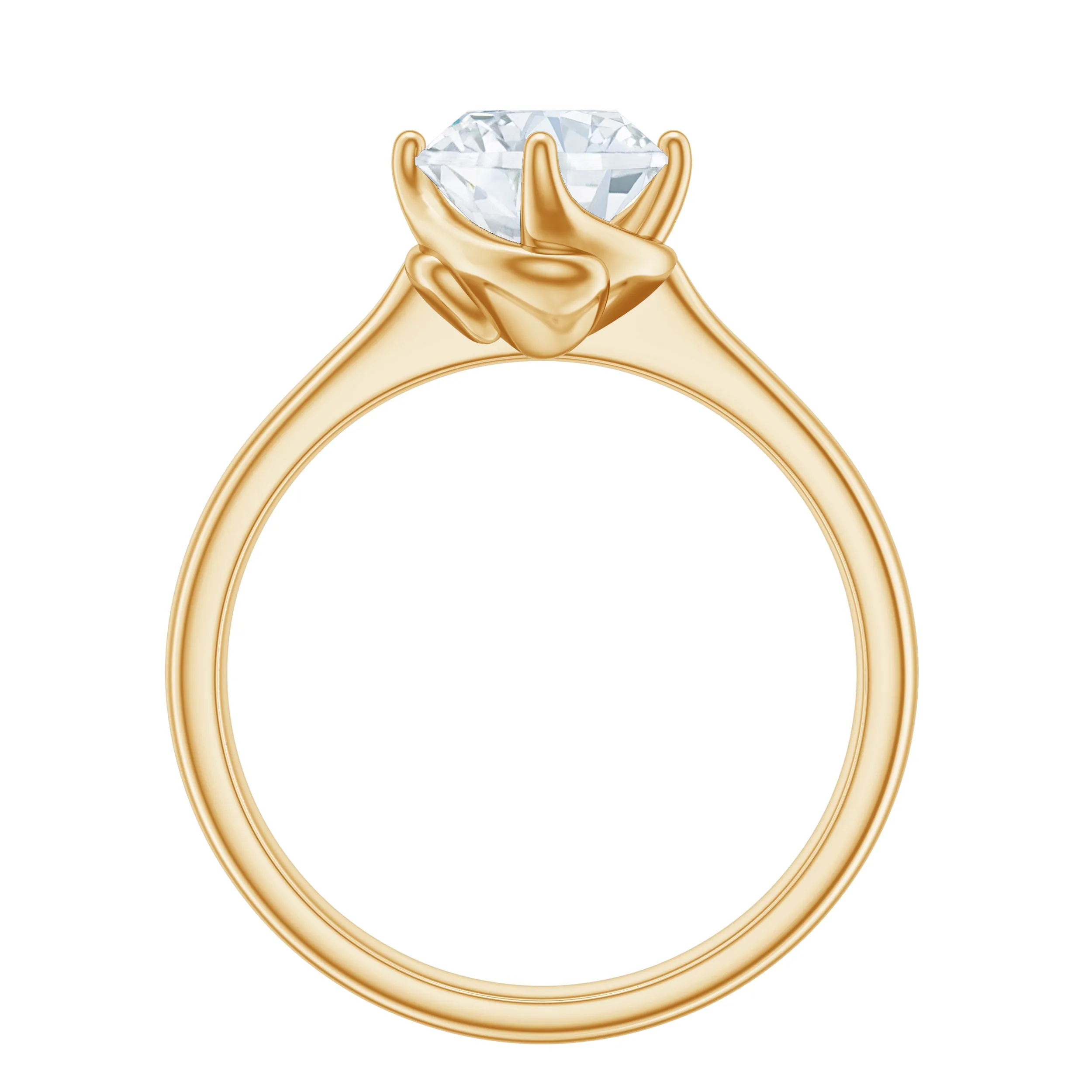 Twisted Prong Set Round Moissanite Solitaire Ring in Gold
