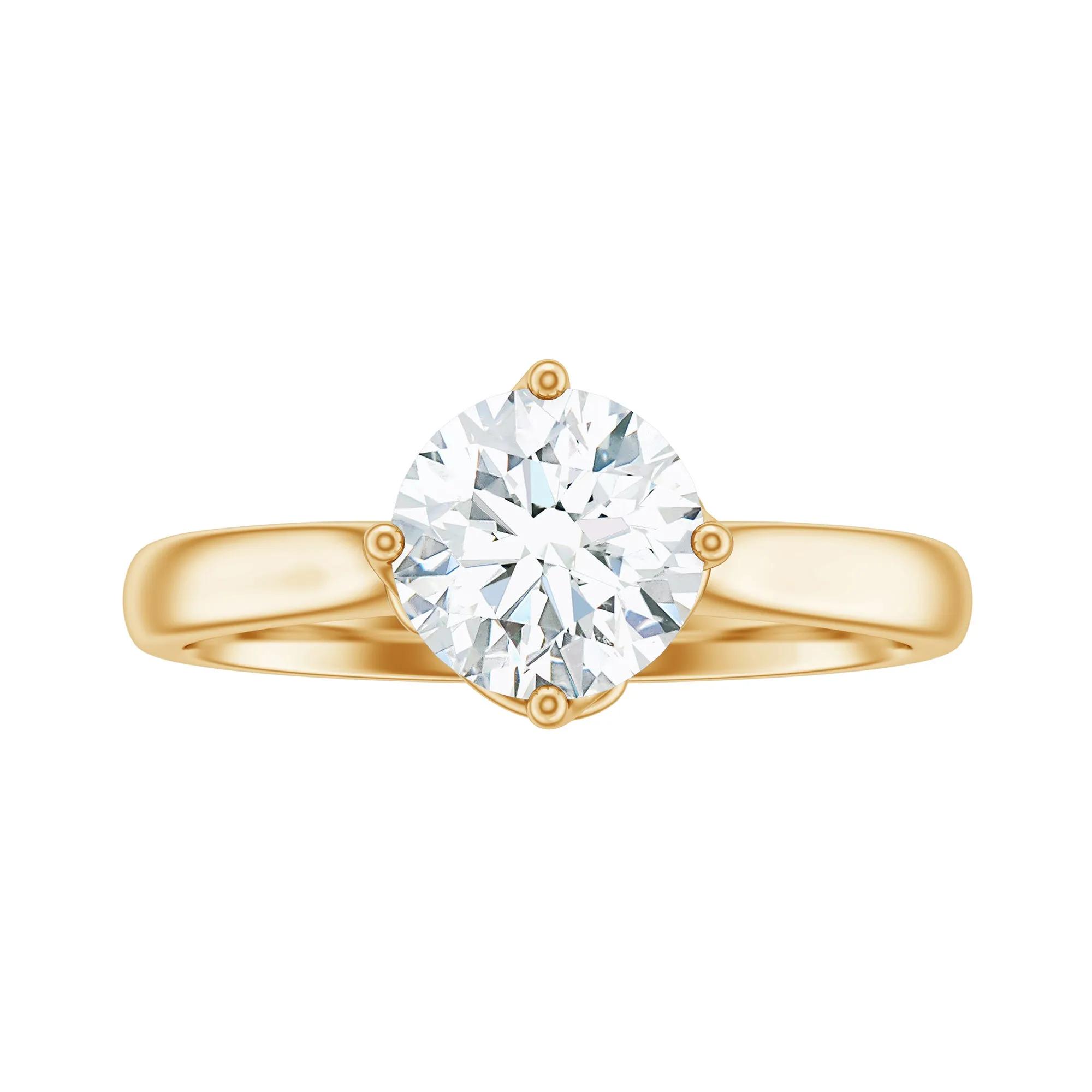 Twisted Prong Set Round Moissanite Solitaire Ring in Gold