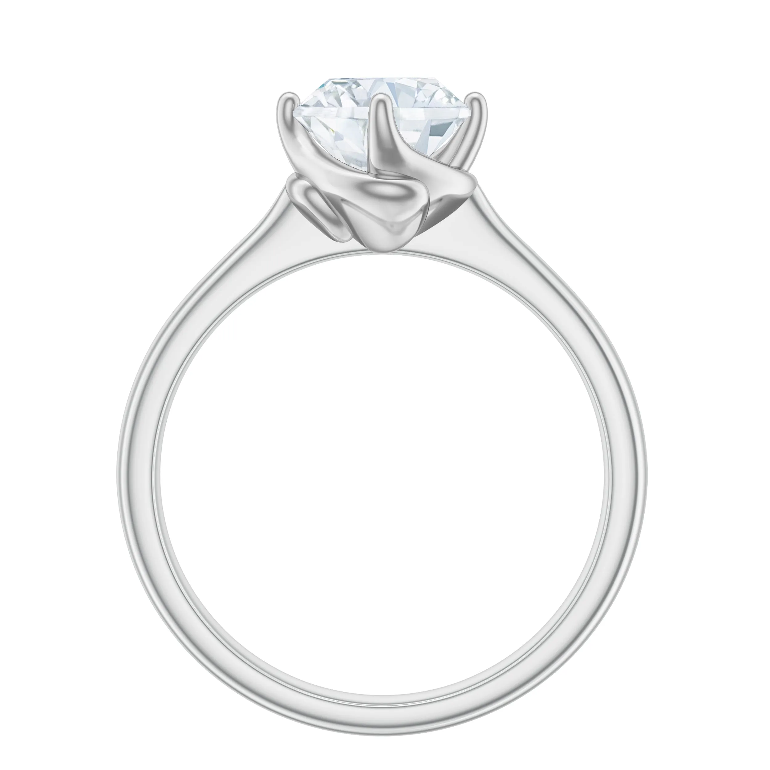 Twisted Prong Set Round Moissanite Solitaire Ring in Gold