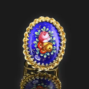 Vintage 14K Gold French Enamel Ring