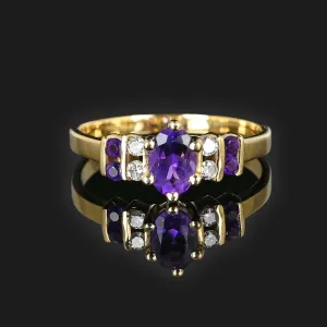 Vintage Diamond and Amethyst Ring in 14K Gold