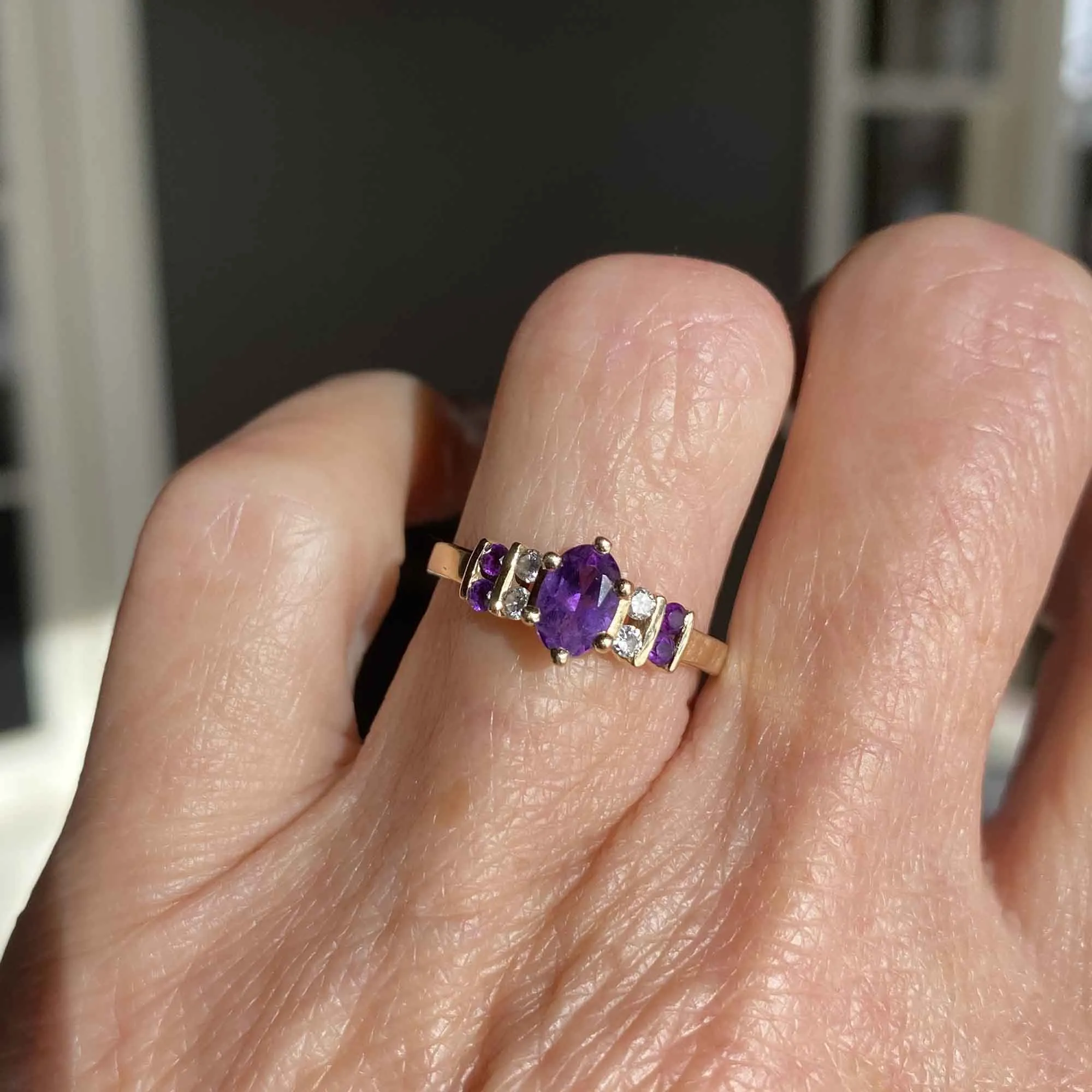 Vintage Diamond and Amethyst Ring in 14K Gold