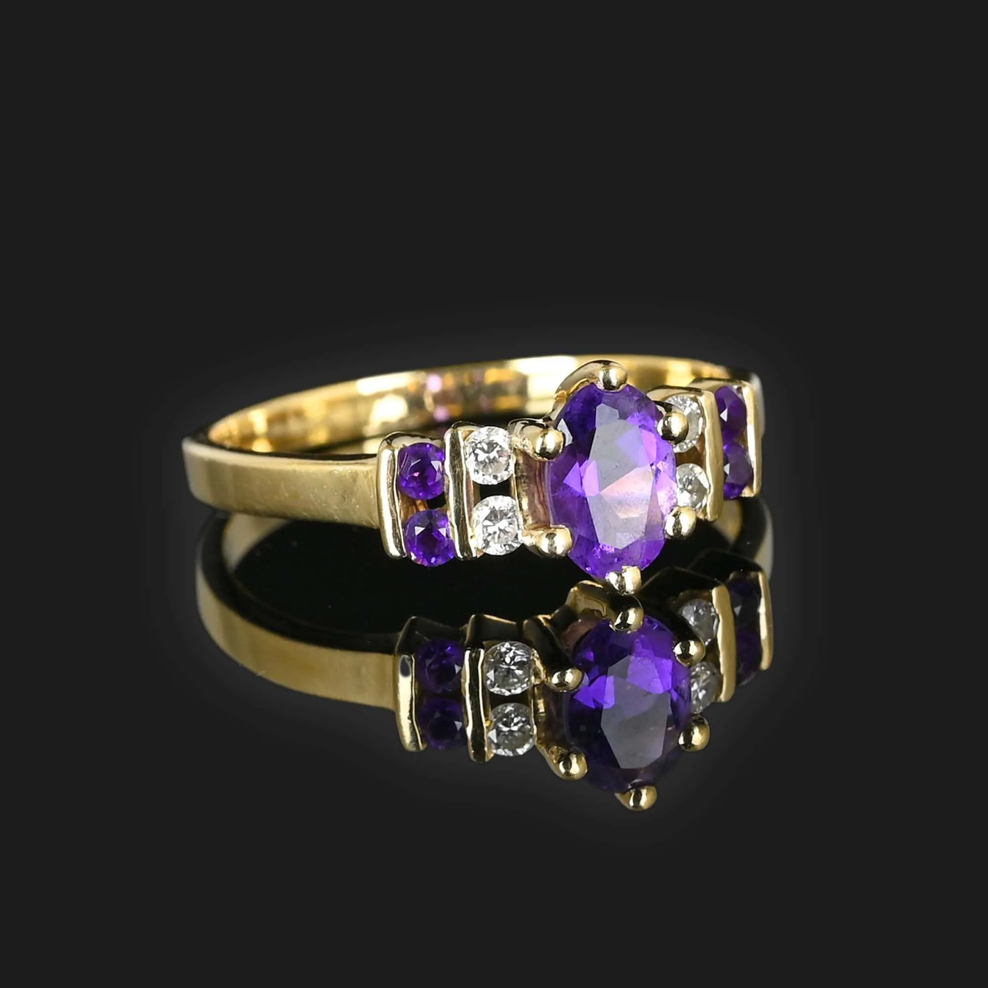 Vintage Diamond and Amethyst Ring in 14K Gold
