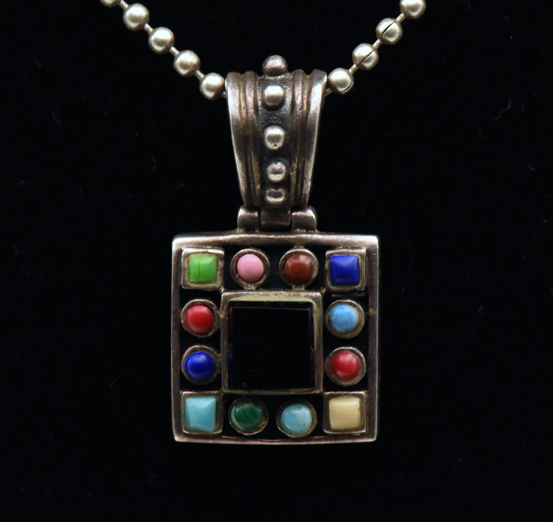 Vintage Sterling Silver Multi-Gem Pendant Chain Necklace - 16.25"
