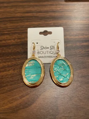 Western Cracked Look Gold Oval Earrings