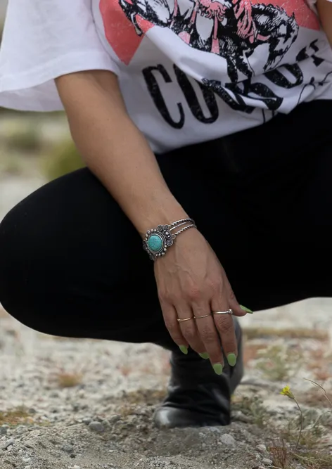 Western Turquoise Stone Floral Open Bangle