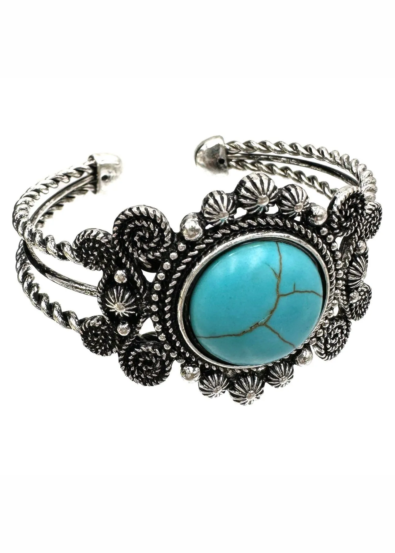 Western Turquoise Stone Floral Open Bangle
