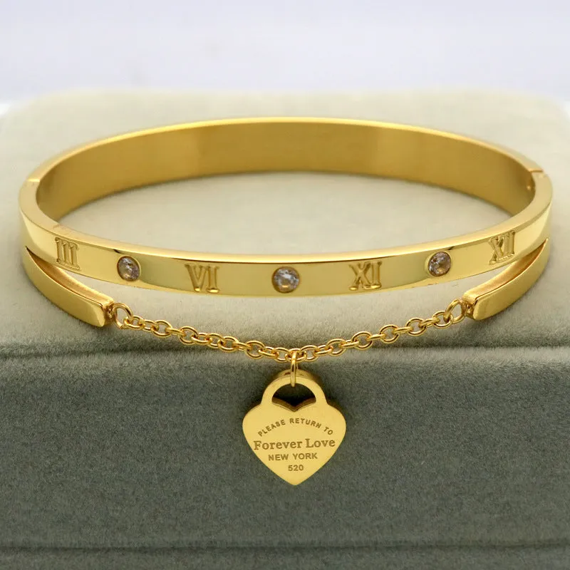Women's Gold Titanium Steel Lettering Bracelet