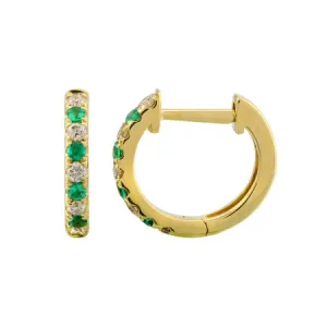 Yellow 14K Diamond Emerald Huggie Earrings