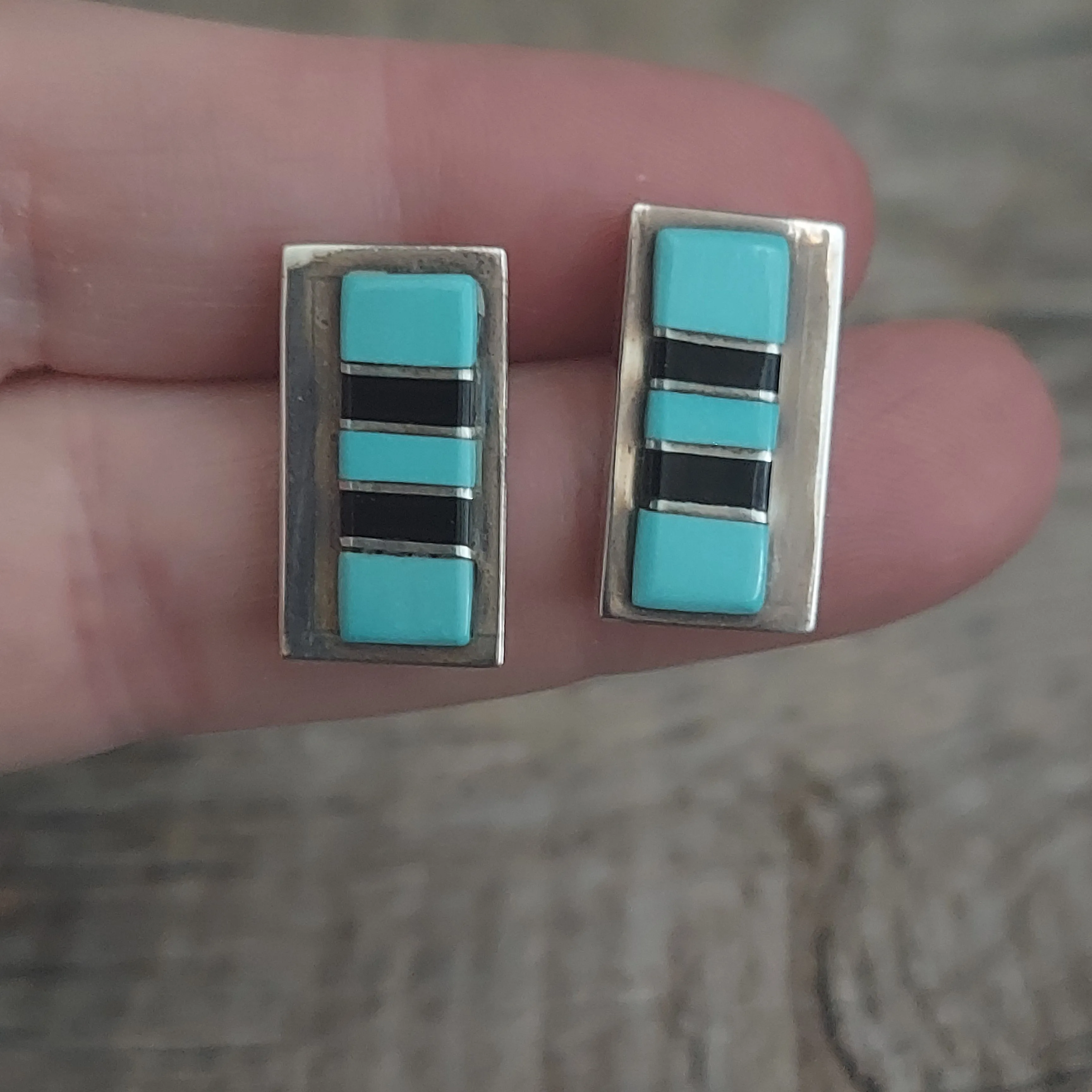 Zuni Turquoise and Onyx Earrings