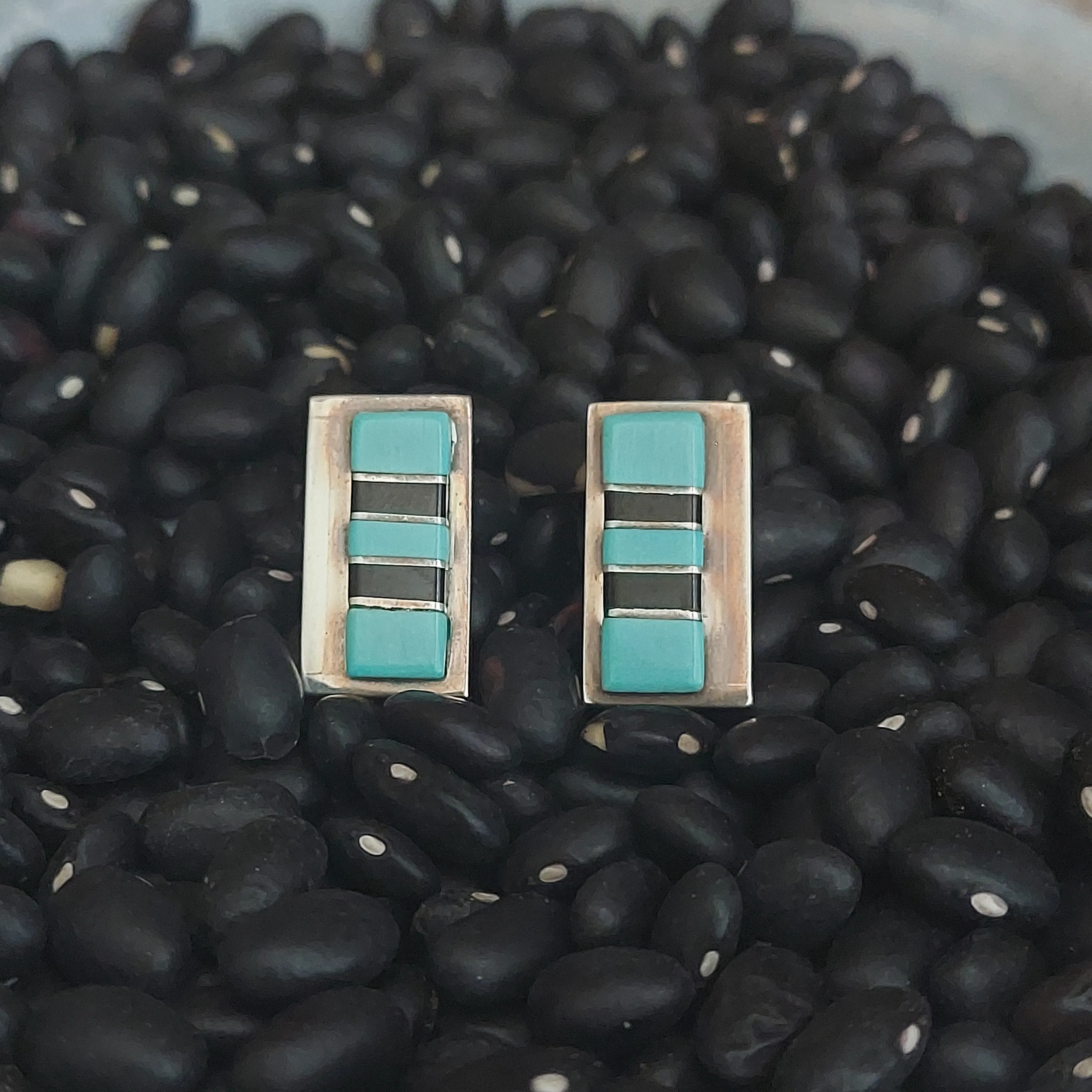 Zuni Turquoise and Onyx Earrings