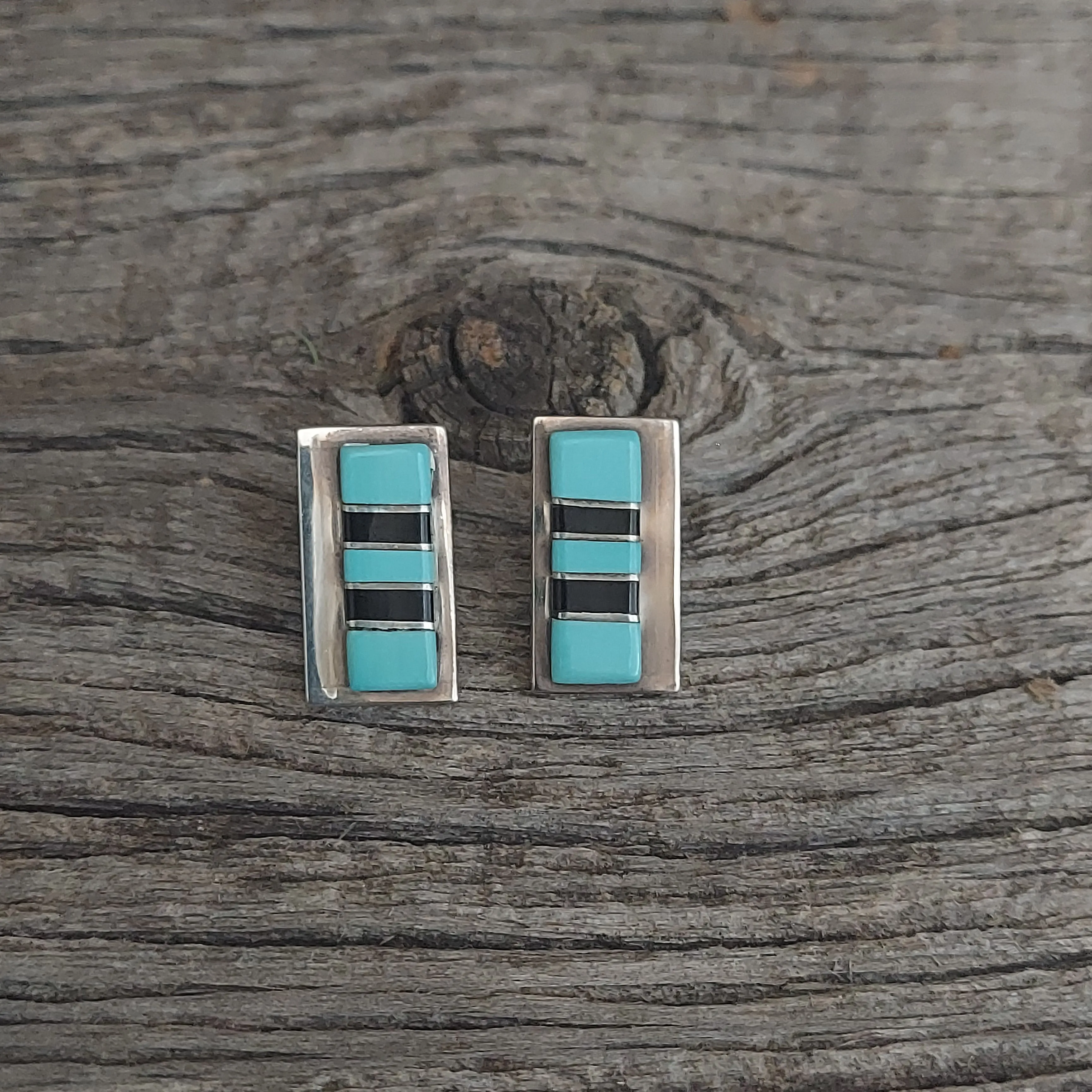 Zuni Turquoise and Onyx Earrings